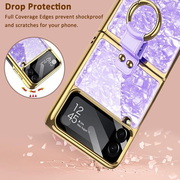 Samsung Galaxy Z Flip4 Electroplated Luxury Ring Cover Purple With Key Chain - Picture 2 of 4
